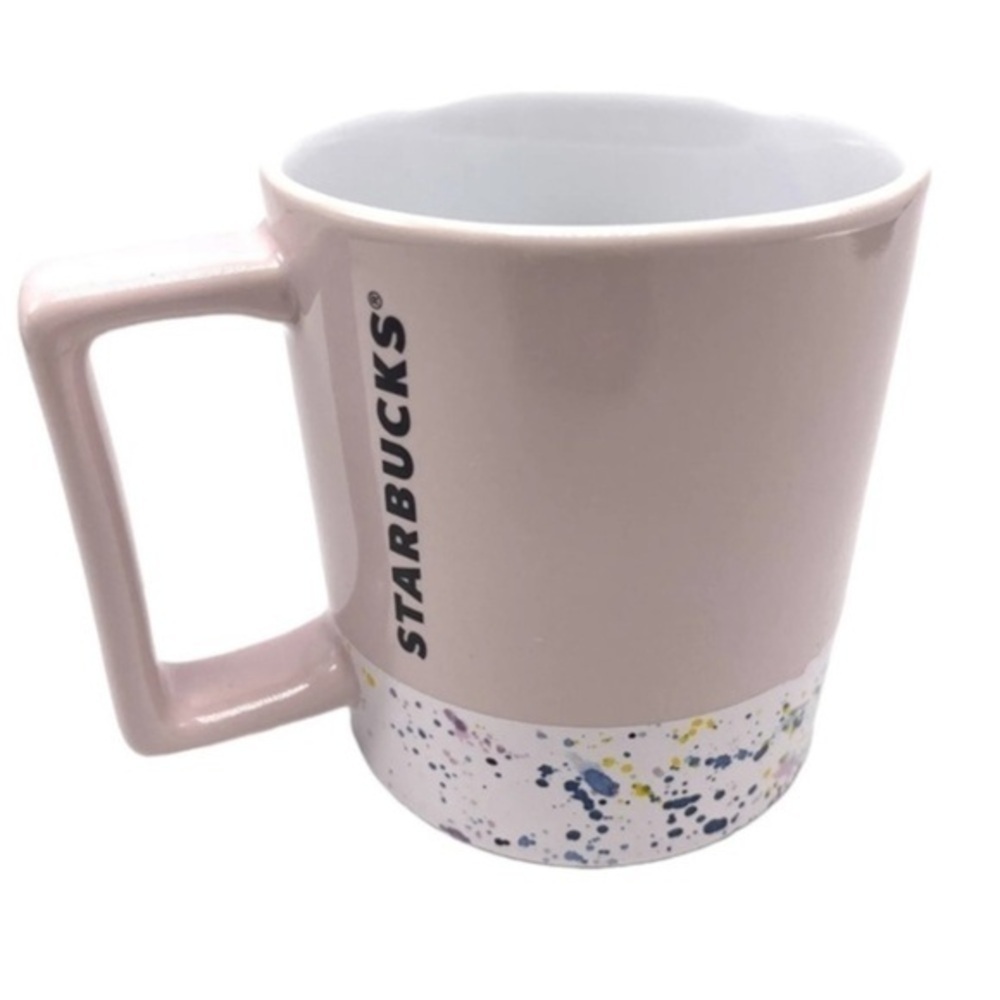 STARBUCKS 2017 PAINT SPLATTER PINK SQUARE HANDLE CERAMIC MUG